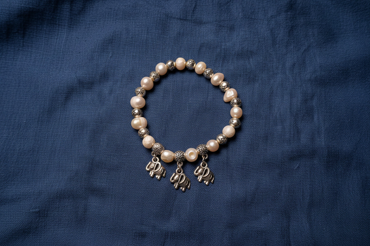 Pearl & Elephant Charm Bracelet