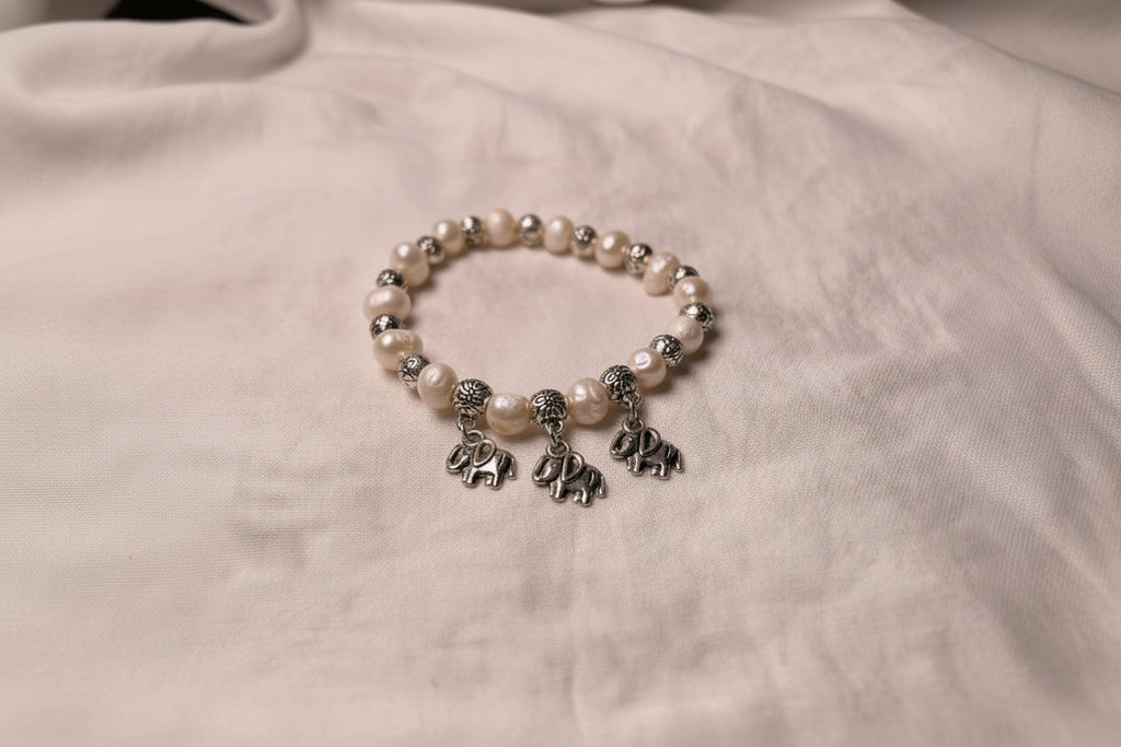 Pearl & Elephant Charm Bracelet
